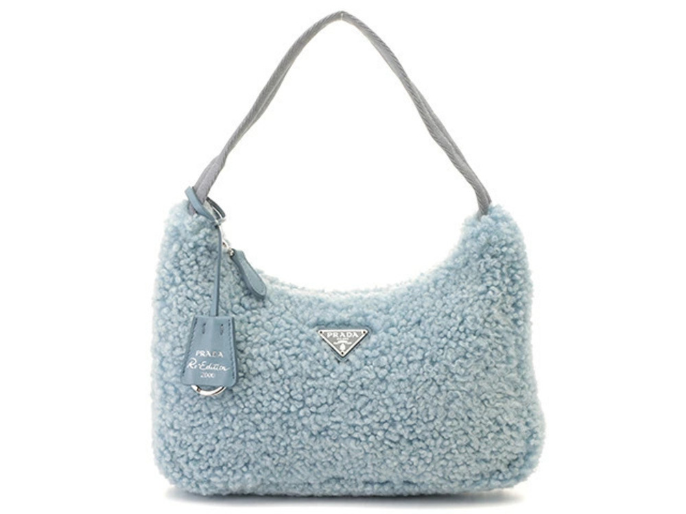 Prada bag blue sheepskin fur